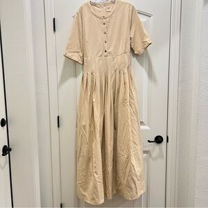 Linen Vibes Heavy Vintage style Cream Midi Dress